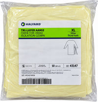 Halyard 43147 Tri-Layer AAMI Level 2 Isolation Gowns XL Yellow 100 Count