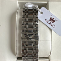 Olevs Mens Luxury Watch Skeleton, Moon Phase, Silver Band, Silver Dial