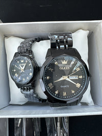 OLEVS Quartz Couple Pair All Black, Waterproof, Calendar