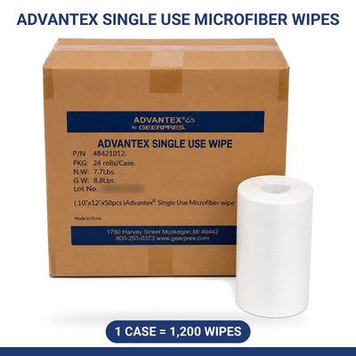 Advantex Geerpres 48421012 Single Use Microfiber Wipes 10x12 Case 24 Rolls 1200