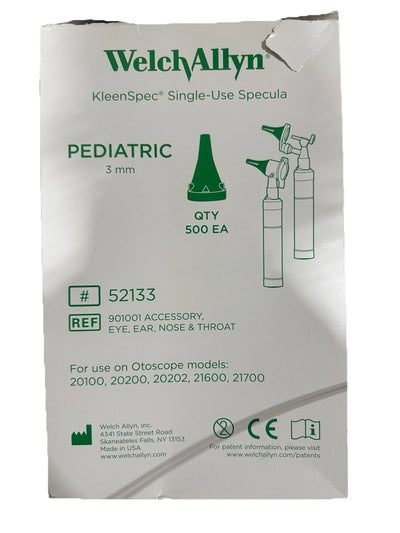 Welch Allyn 52133 KleenSpec 3mm Disposable Specula 500/Box NEW