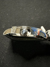 OLEVS Mens Watch Triple Dial, Silver/Black Face, Black Leather Band
