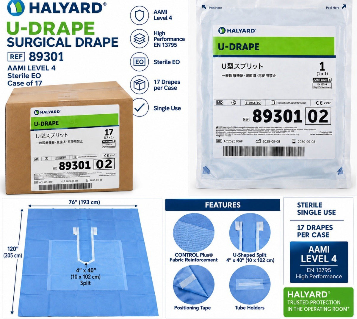 Halyard 89301 U-Drape AAMI Level 4 (76" x 120") - Case of 17