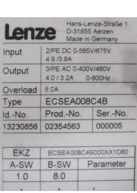 Lenze ECSEA008C4B Achsmodul IMac = 8.0A Servo Drive