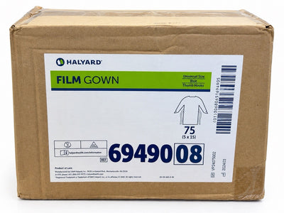 Halyard 69490 Film Gown Blue Universal Size Thumb Hooks 75/Case