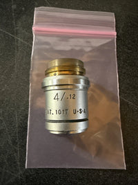 AO American Optical Plan Achro 4x 4/.12 Microscope Objective CAT 1017
