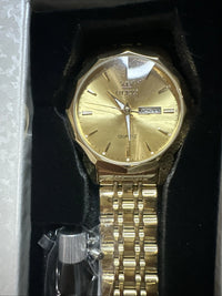 OLEVS Mens Watch Gold Face, Gold Band, Day Date, Quartz
