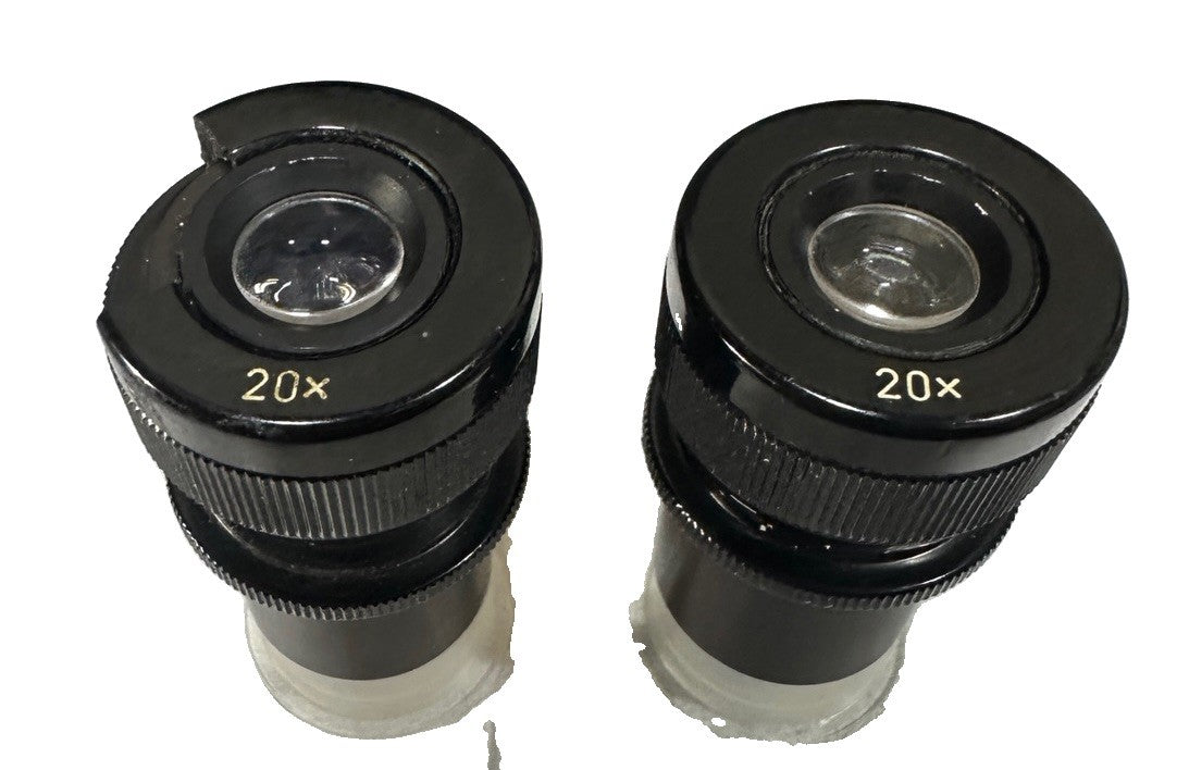 Pair Vintage 20x Adjustable Microscope Eyepieces Oculars Focus Diopter