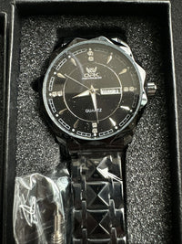 OPK Men's Analog Quartz Watch Black Stainless Steel Band