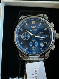 OLEVS Mens Watch Triple Dial, Blue Face, Stainless Steel Band, Diamond