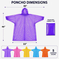 Rain Ponchos Lot of 50 Adult Disposable w/ Hood & Sleeves Assorted Colors Bulk