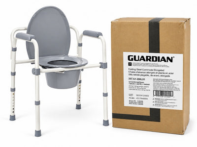 Guardian G1-200LX1 Folding Steel Commode Elongated Seat 350 lb Capacity