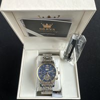 Olevs Men’s Watch Skeleton 5 Hands Gold/Silver Band, Blue Dial