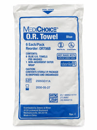 MediChoice O.R. Towels Blue ORT06B 6/Pack Lot of 10 60 Towels