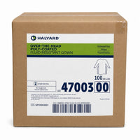 Case of 100 Halyard Poly-Coated Fluid Resistant Gown 47003 Over the Head -Yellow