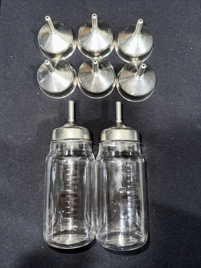 2 Tecniplast 150ml Feeder Bottles For Lab Animals w/ 8 Caps