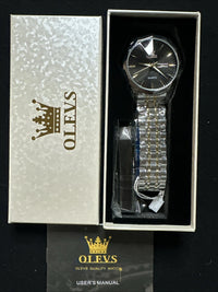 OLEVS Mens Watch Black Face, Gold/Silver Band, Day Date, Quartz
