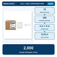 MediChoice GZ4502 Gauze Sponges 4x4 12-Ply Non-Sterile Case 2000