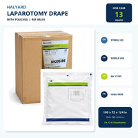Halyard 89235 Laparotomy Drape w/Pouches 100x72x124in Sterile 13/Case EXP 2030