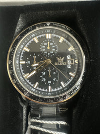 OLEVS Mens Tachymeter Watch Black Face, Black Band, Day Date, Quartz