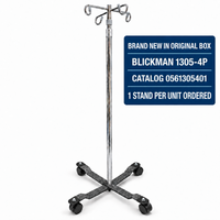 Blickman 1305-4P Rolling 4-Hook IV Pole Stand Chrome Adjustable 4-Leg Base New
