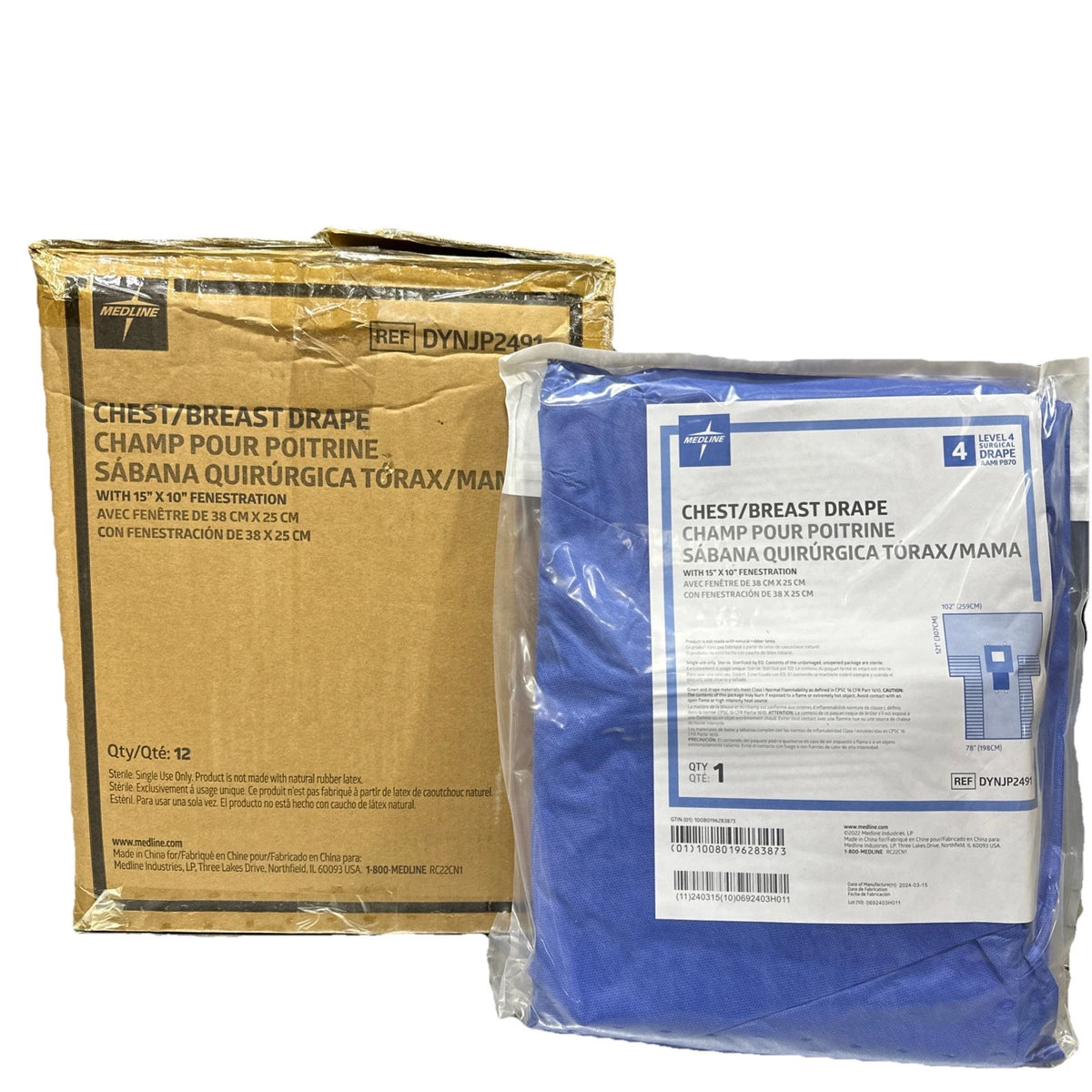 Medline Chest/Breast Drape 15x10 Fenestration DYNPJ2491 Qty 12