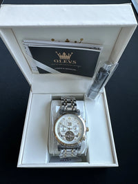 Olevs Men’s Watch Skeleton 5 Hands Silver/Gold Band, Silver Dial