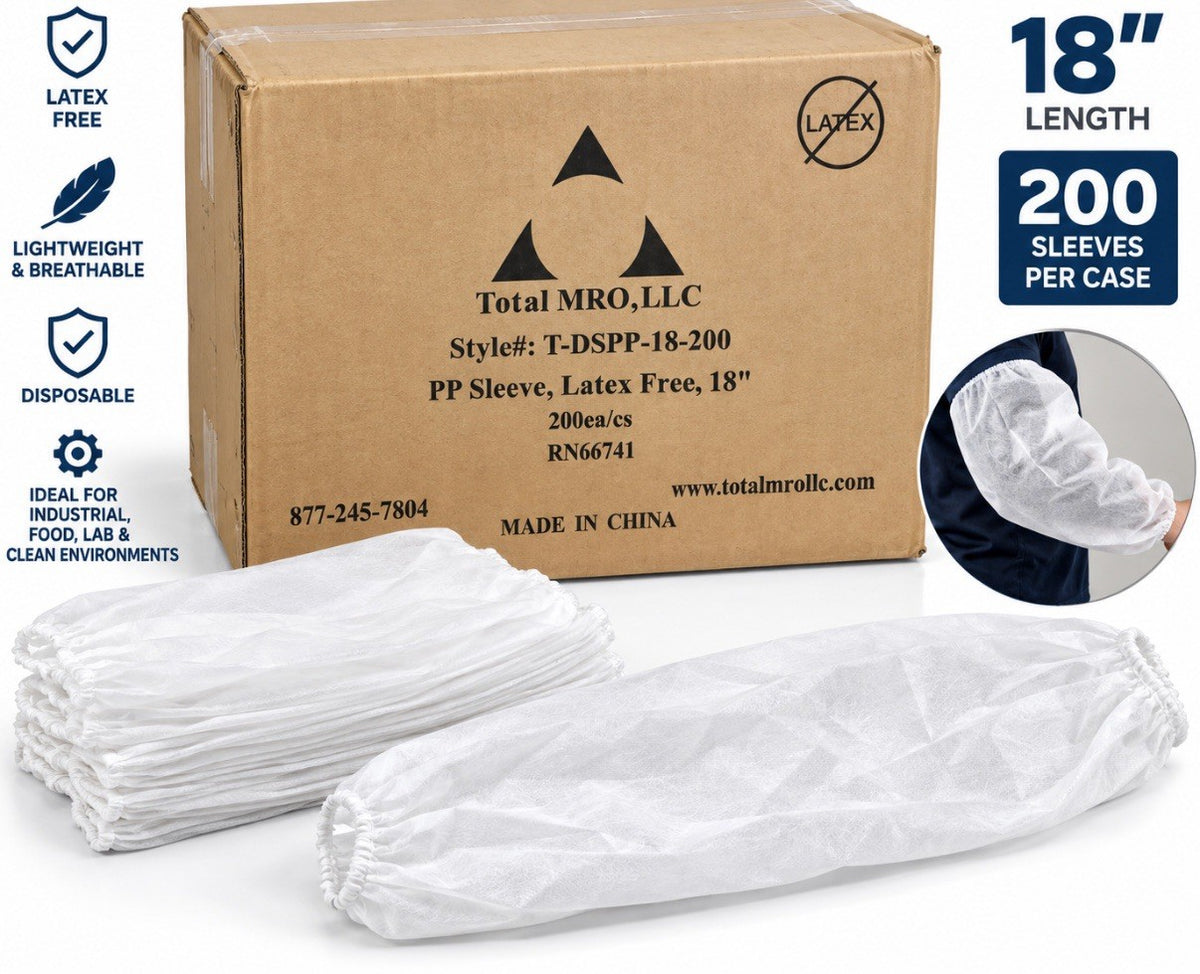 Disposable Polypropylene Sleeve Covers 18 in White Elastic Case of 200 T-DSPP-18