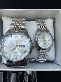 OLEVS Quartz Couple Pair Pearl Dial, Stainless Steel, Waterproof, Calendar
