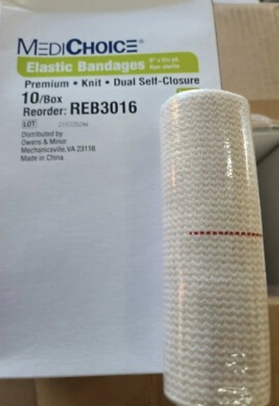 MediChoice Elastic Bandages 6" x 5½ yd Knit Dual Closure Box Of 10