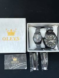 OLEVS Quartz Couple Pair All Black, Waterproof, Calendar