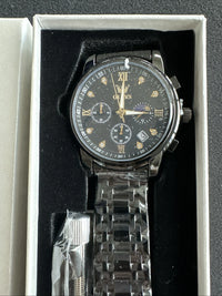 OLEVS Mens Watch Triple Dial, Black Face, Black Band, Diamond, Waterproof
