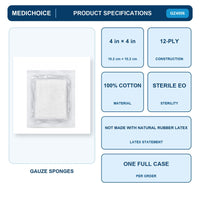MediChoice GZ4006 Gauze Sponges 4x4 12-Ply Sterile Case 160 Packs 800 Sponges