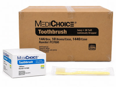 MediChoice PC7000 Adult Toothbrush Ivory 30 Tuft Individually Wrapped Case 1440