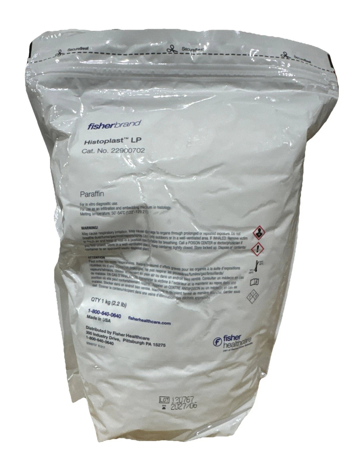 CASE OF 8 Histoplast LP Paraffin Tissue Preparation Lab Wax 1kg Bags