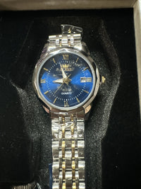 OLEVS Women’s Watch Blue Face, Gold/Silver Band, Day Date, Quartz