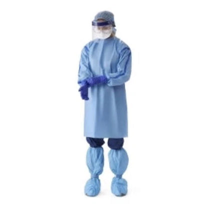 Medline Chemo Gowns NON25457 Blue Regular/Large Poly-Coated Case of 30 ASTM F739
