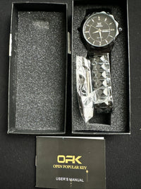 OPK Men's Analog Quartz Watch Black Stainless Steel Band