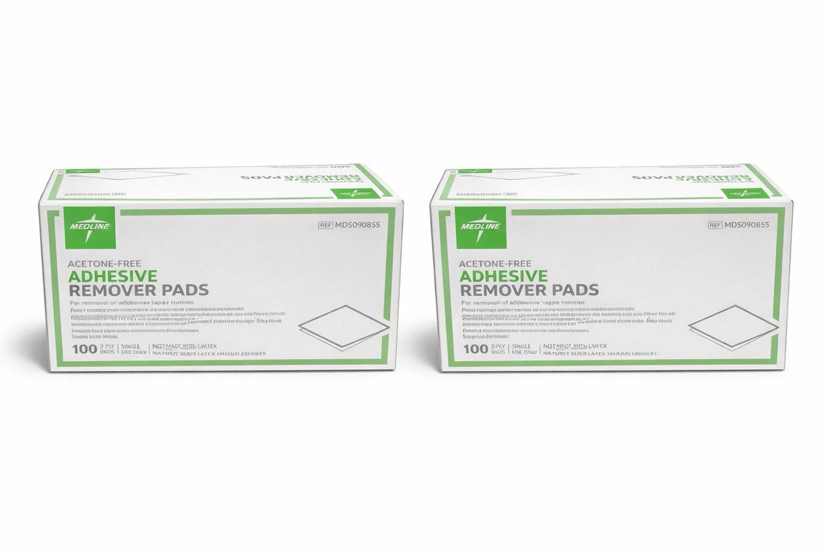 Medline Acetone-Free Adhesive Remover Pads MDS090855 – 2 Boxes (100 Pads Each)