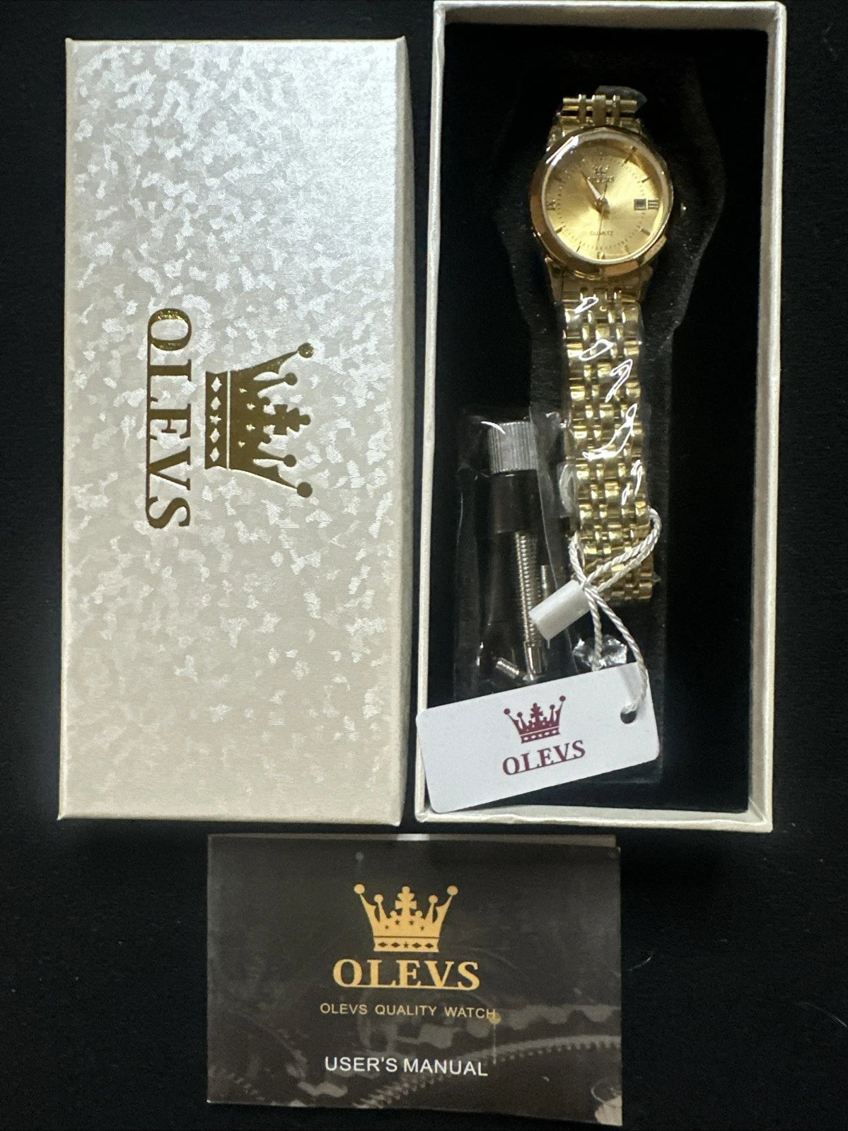 OLEVS Women’s Watch Gold Face, Gold Band, Day Date, Quartz