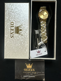 OLEVS Women’s Watch Gold Face, Gold Band, Day Date, Quartz