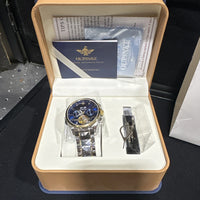 Oupinke Blue Skeleton Tourbillon Luminous Formal Automatic Mechanical Wristwatch