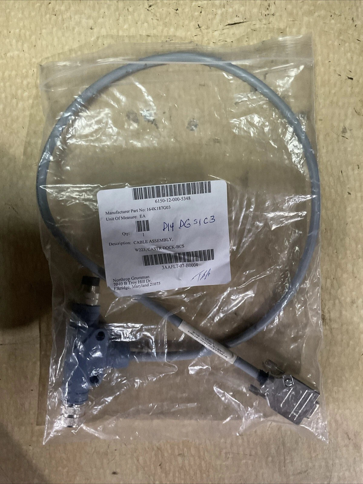 Northrop Grumman 164K187G03 Cable Assembly 3AAFLT-07-B-0004