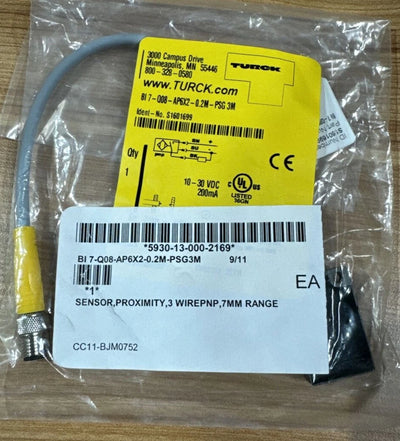 TURCK sensor, BI7-Q08-AP6X2-0.2-PSG3, Proximity, 3 Wirepnp, 7mm Range