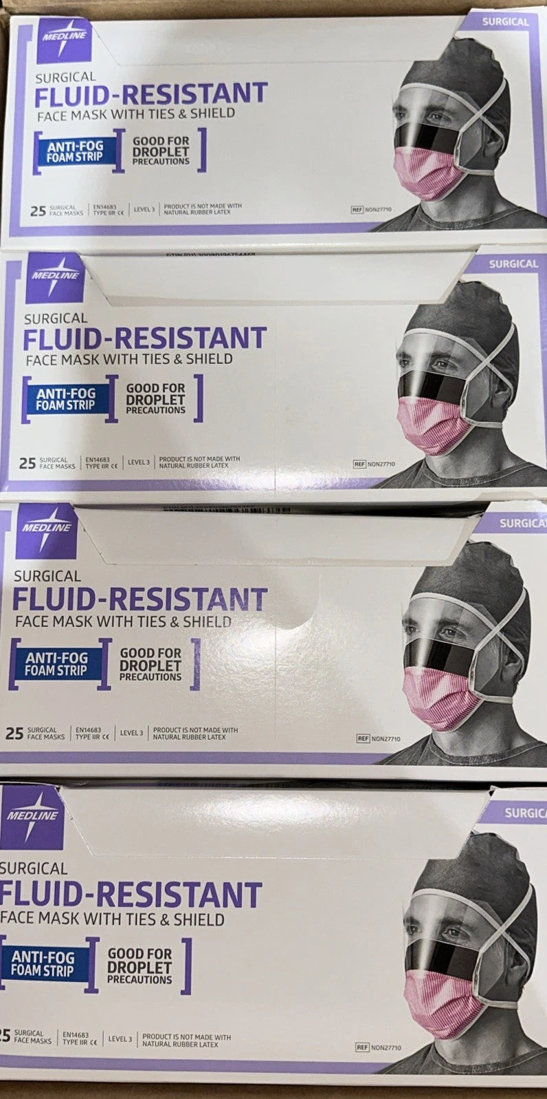 Medline Fluid-Resistant Face Mask with Ties & Shield, REF NON27710, Qty 100