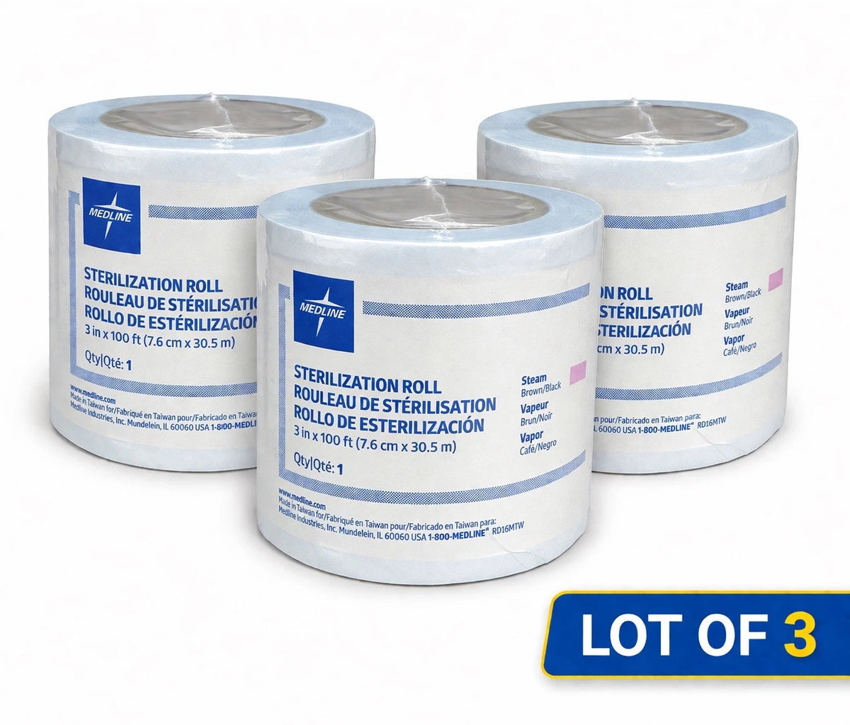 Lot Of 3 Medline Sterilization Roll 3” x 100 ft MPP200410S