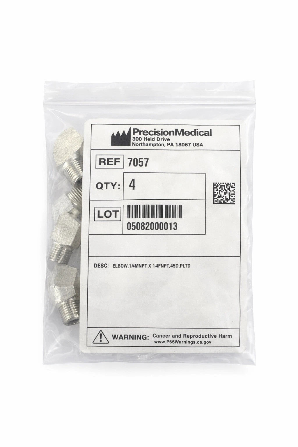 Precision Medical 7057 1/4” MNPT x 1/4” FNPT 45° Elbow Fitting (Qty 4) NEW