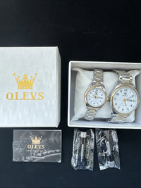 OLEVS Valentines Couple Pair White Dial, Gold/Stainless Steel, Waterproof,