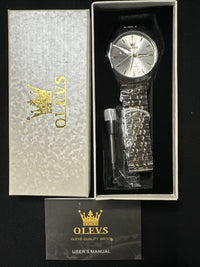 OLEVS Mens Watch Silver Face, Gold/Silver Band, Day Date, Quartz