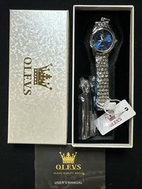 OLEVS Women’s Watch Blue Face, Gold/Silver Band, Day Date, Quartz